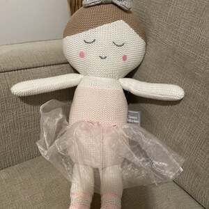 Emma Ballerina Knit Plush Toy Rattle Doll Pink Tutu 17" Living Textiles